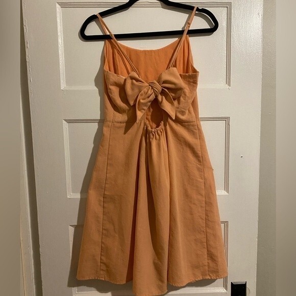 Molly Green Vintage Style Peach Button Down Strappy Cottage Dress with Bow Back - Picture 2 of 16